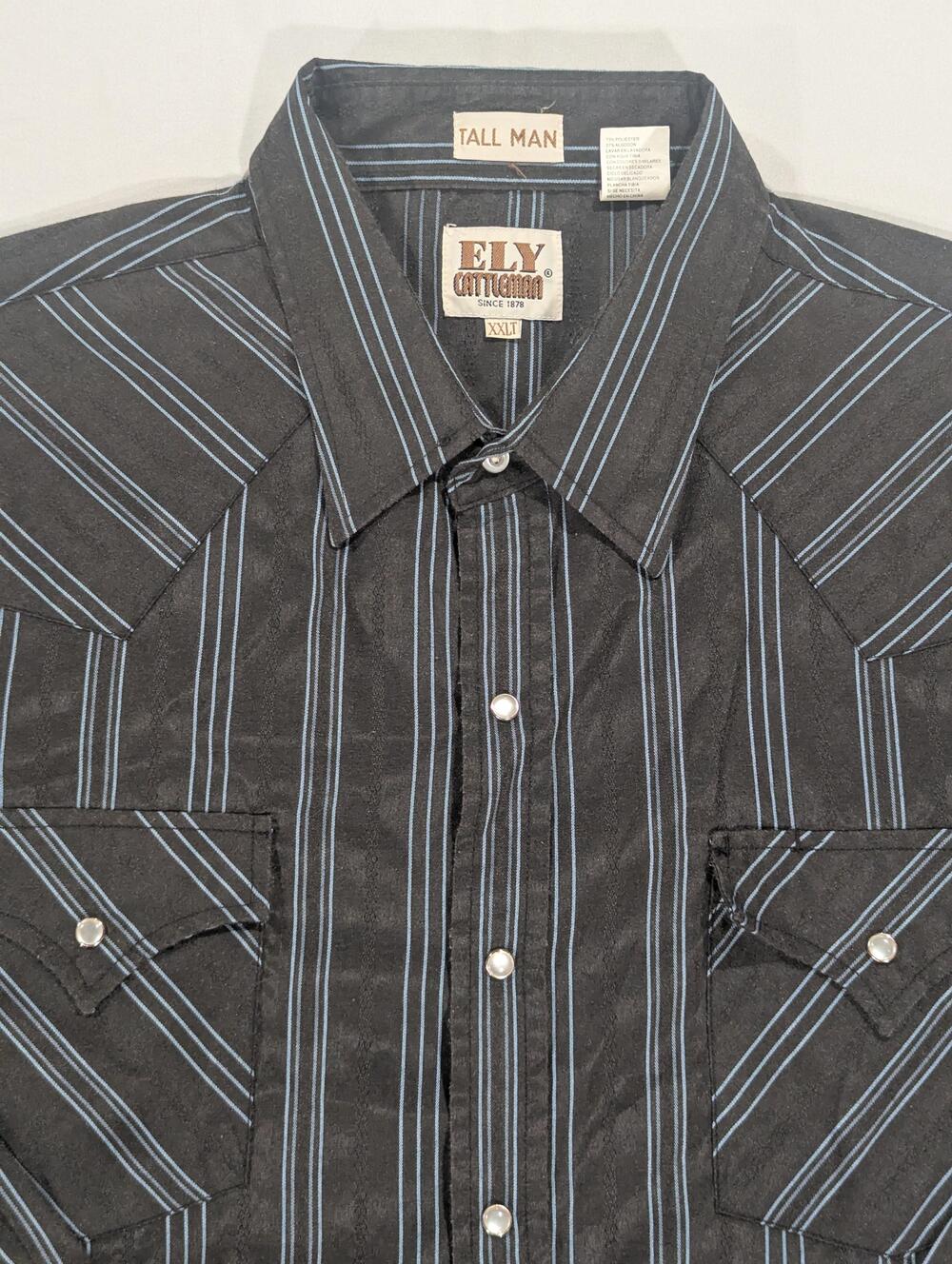 Ely Cattleman Shirt Mens 2XLT Black Striped Long Sleeve Western Pearl Snap Tall